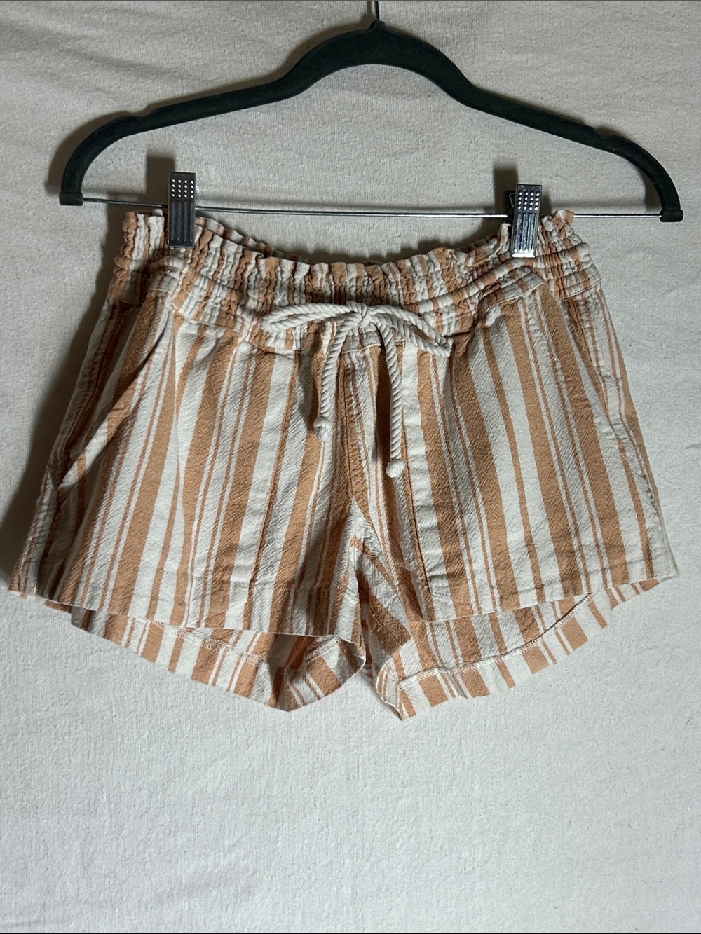 Roxy Tan and White Striped Drawstring Athletic Shorts